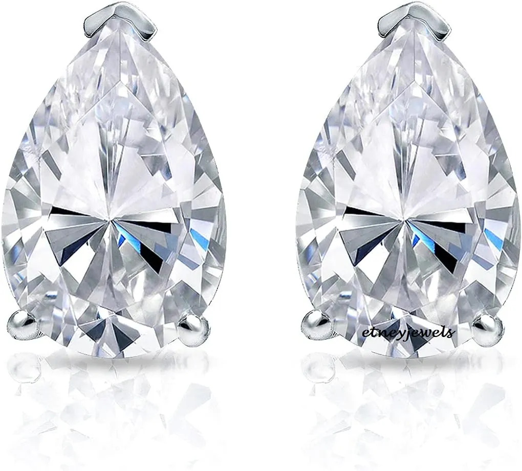 IGI Certified 1 Ct Pear Cut Lab Grown Diamond Stud Earrings 14KT Solid Gold For Women 3 Prong Setting Push Back (Color J-I/Clarity VS2-SI1)