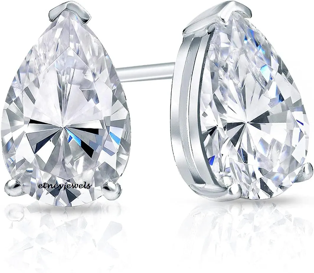 IGI Certified 1 Ct Pear Cut Lab Grown Diamond Stud Earrings 14KT Solid Gold For Women 3 Prong Setting Push Back (Color J-I/Clarity VS2-SI1)