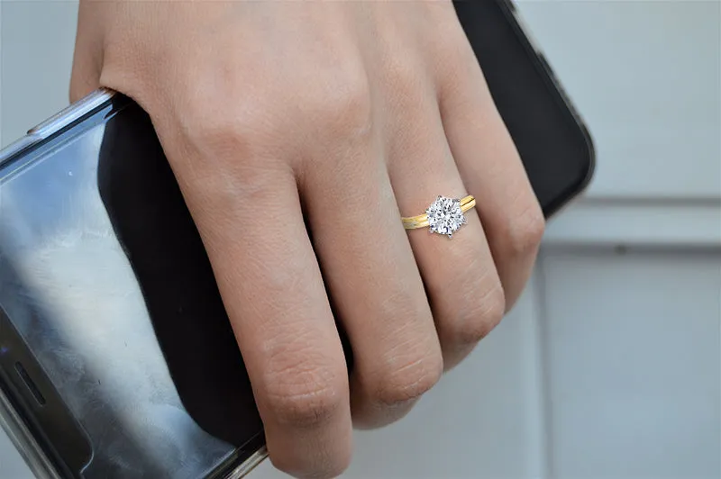 IGI Certified 2.13 ct. F - VS1 Round Brilliant Cut Lab Grown Diamond Solitaire Engagement Ring in 14k Gold