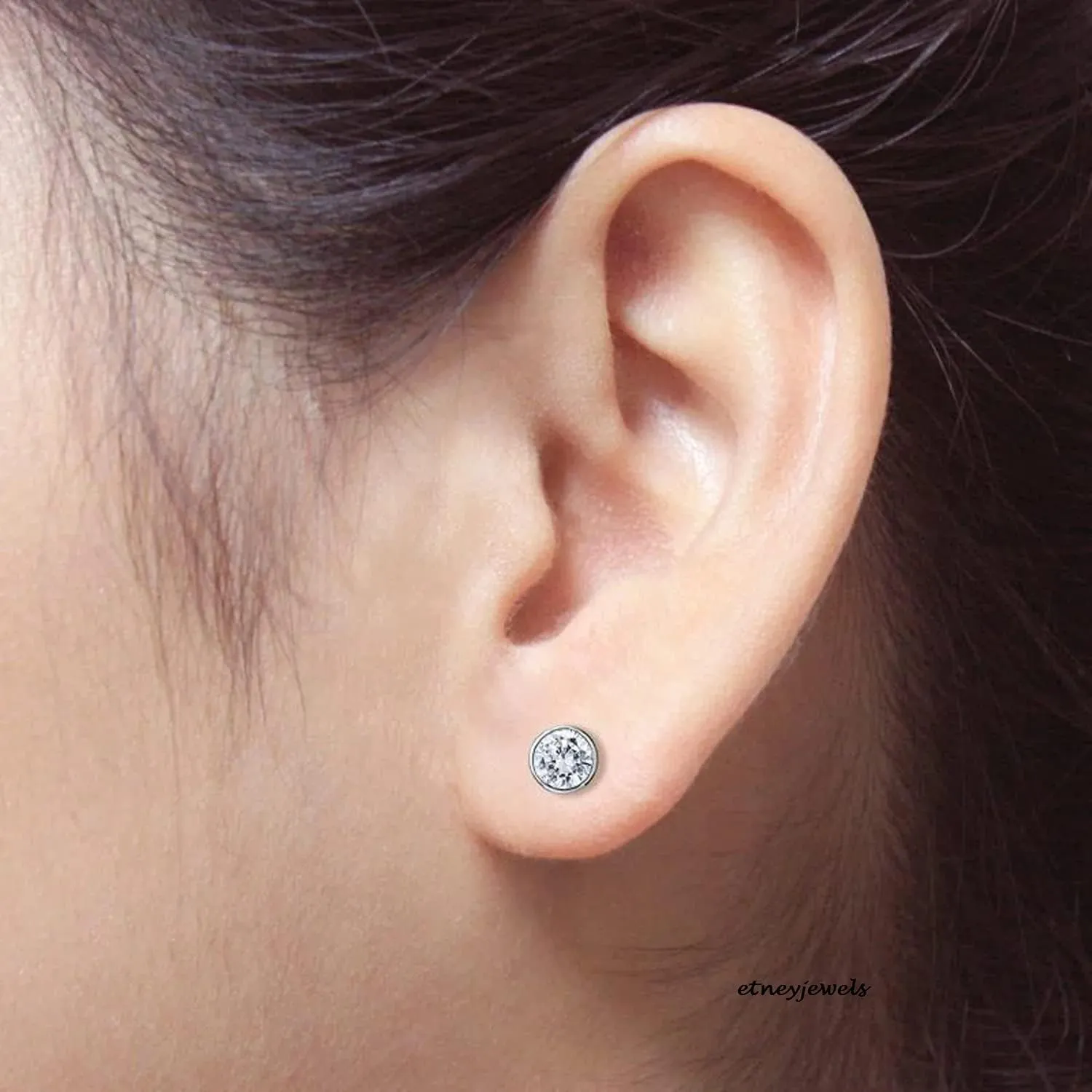 IGI Certified Round Cut 1 CT Lab Grown Diamond Stud Earrings 14KT Solid Gold For Women Bezel Setting Screw Back (Color J-I/Clarity VS2-SI1)