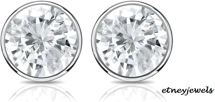 IGI Certified Round Cut 1 CT Lab Grown Diamond Stud Earrings 14KT Solid Gold For Women Bezel Setting Screw Back (Color J-I/Clarity VS2-SI1)