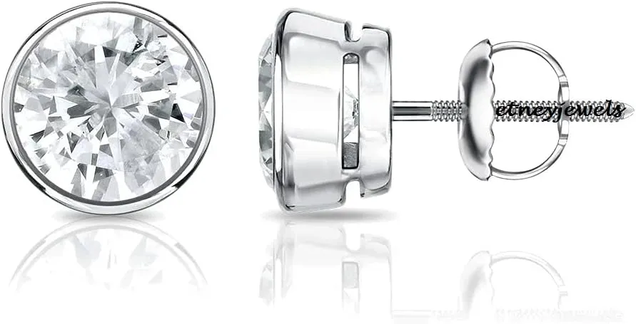 IGI Certified Round Cut 1 CT Lab Grown Diamond Stud Earrings 14KT Solid Gold For Women Bezel Setting Screw Back (Color J-I/Clarity VS2-SI1)