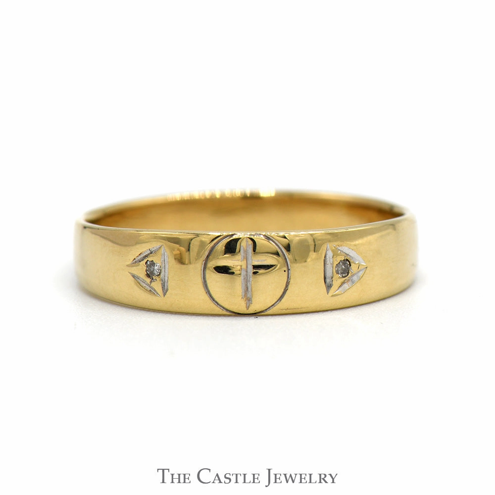 Special Accent All Season Illusion Set Diamond Accented Etched Cross Band in 10k Yellow Gold