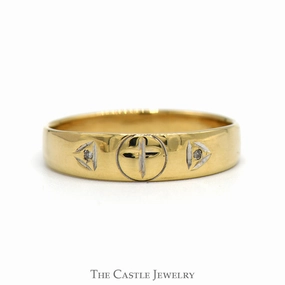 Special Accent All Season Illusion Set Diamond Accented Etched Cross Band in 10k Yellow Gold