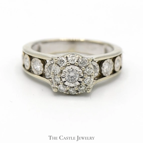 Illusion Set Diamond Cluster Ring with Diamond Accents in 10k White Gold Custom Item Symmetrical design