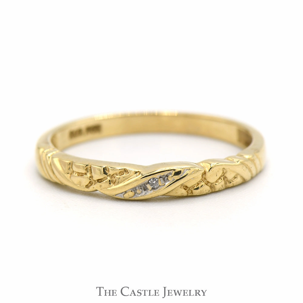 Illusion Set Diamond Ring with Textured Nugget Sides in 10k Yellow Gold Shimmer Detail Contemporary Trend