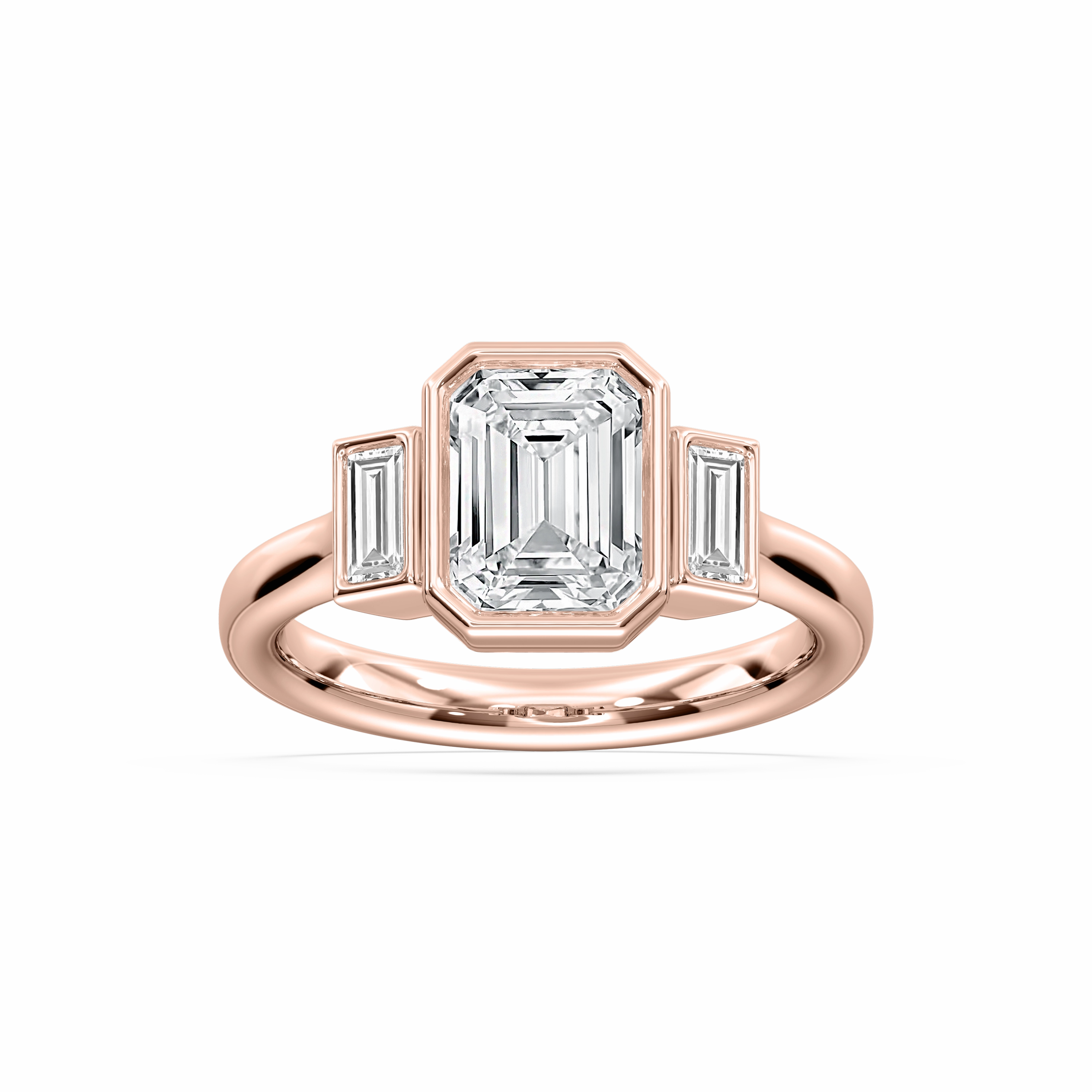 Imara 2 ? ctw Emerald Lab Grown Diamond Bezel Set Three Stone Engagement Ring Classic Fit