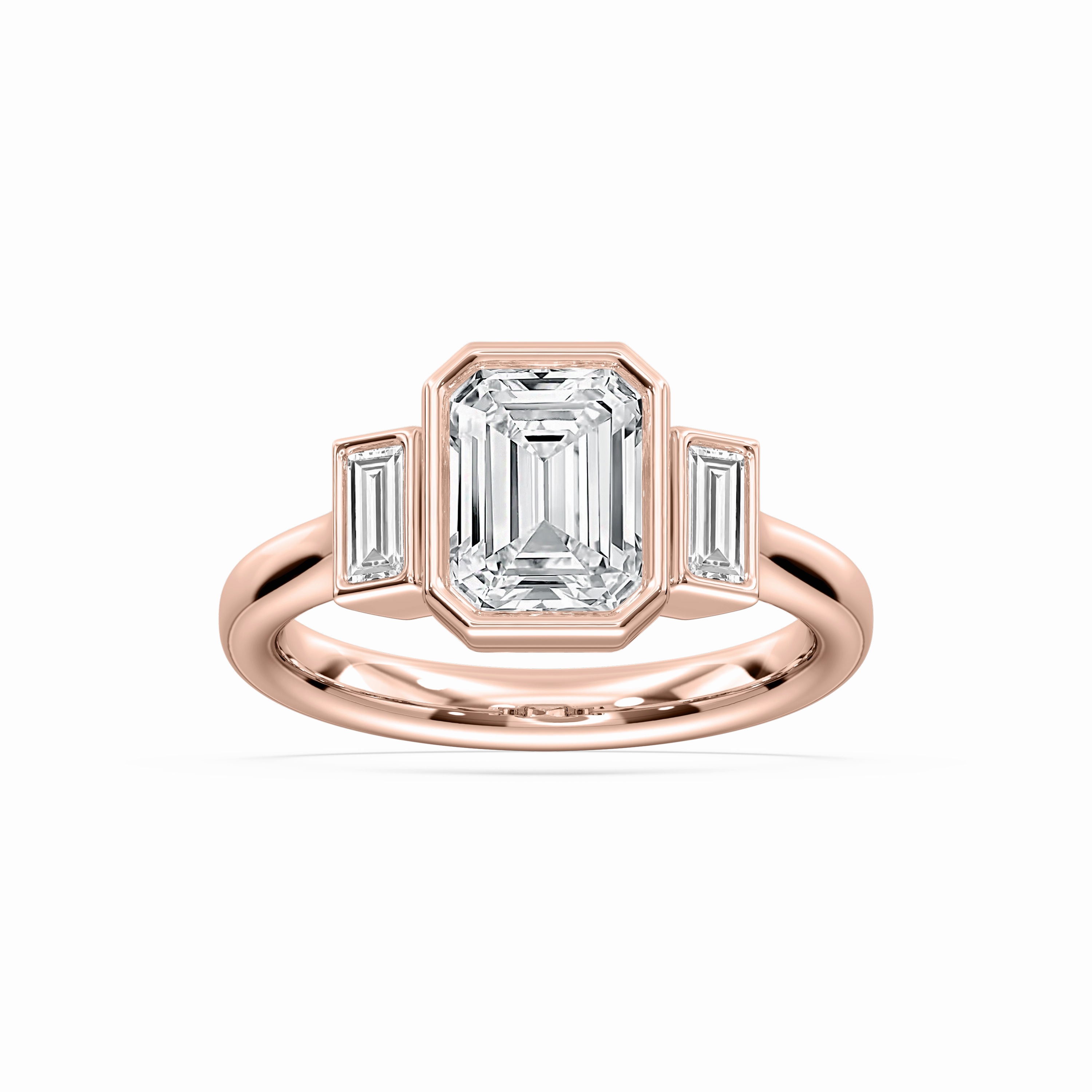 Imara 2 ? ctw Emerald Lab Grown Diamond Bezel Set Three Stone Engagement Ring Collectible Jewelry Premium Finish