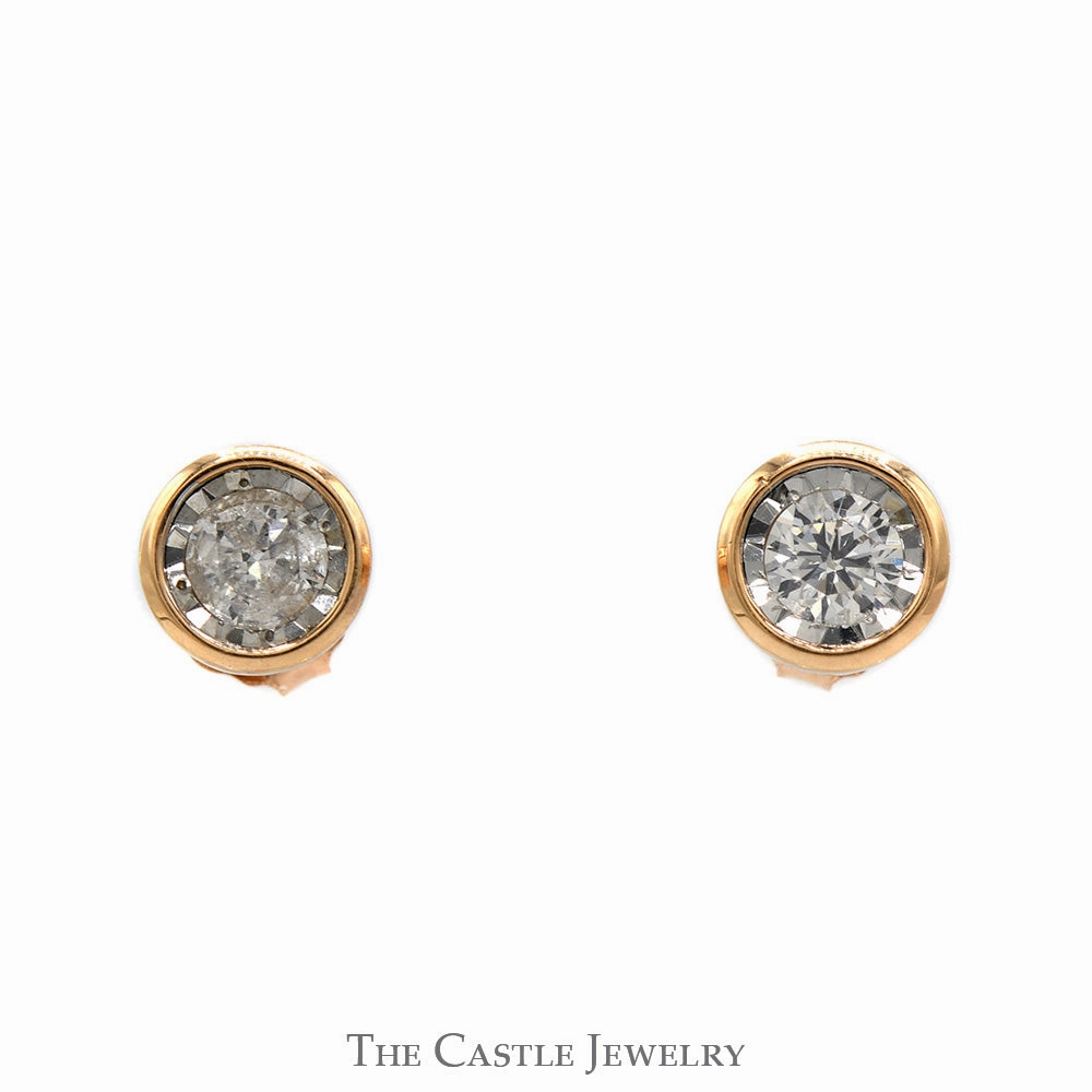 1/2cttw Round Illusion Bezel Set Diamond Stud Earrings in 10k Rose Gold Secure Decor Polished Product
