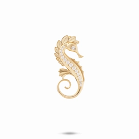 Dreamy Look Casual Outfit Ocean Dance Seahorse Pendant in Gold with Diamonds - 24mm