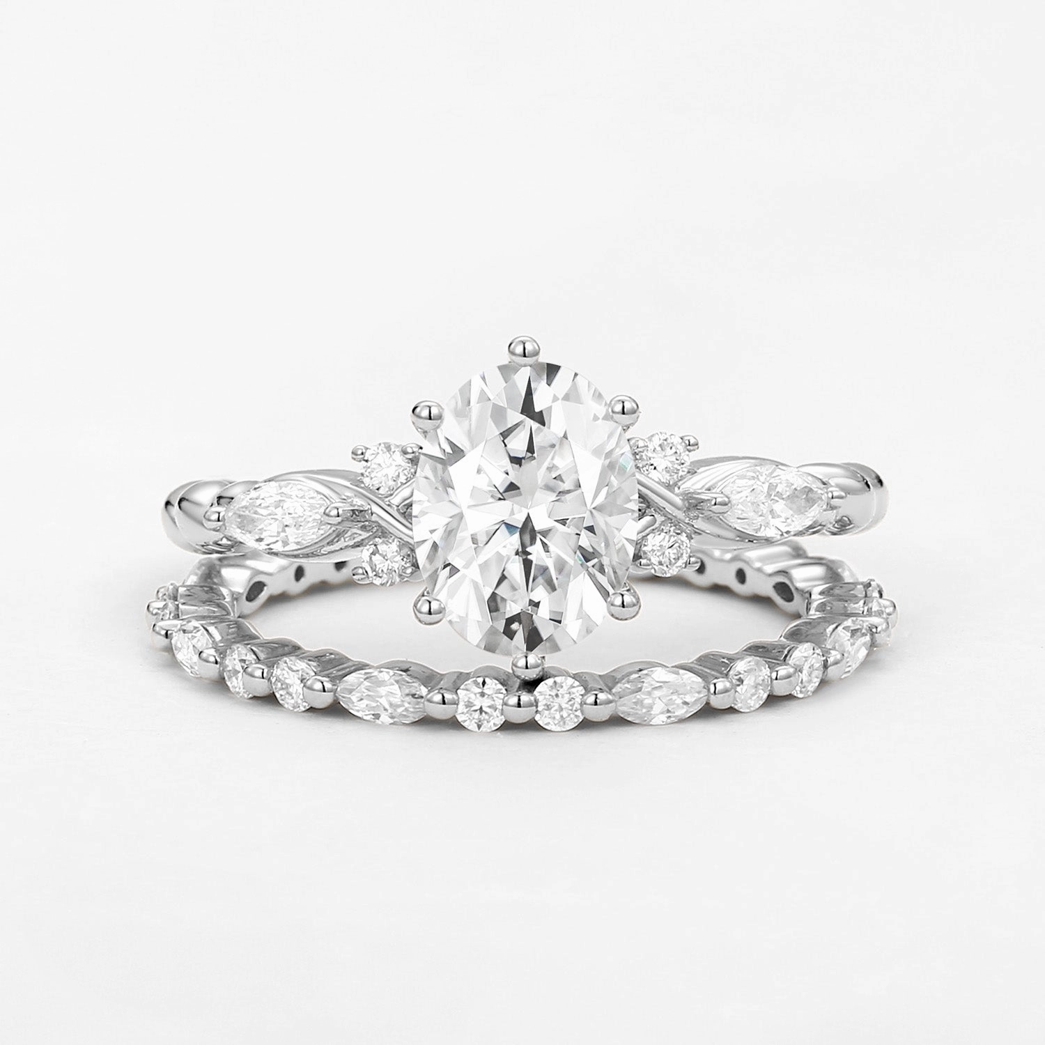 Infinity Oval Moissanite Cluster Marquise Ring Set 2pcs Shining Craft