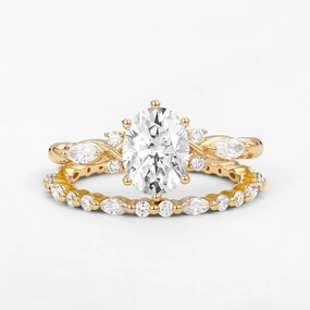 Effortless Edge Formal Set Infinity Oval Moissanite Cluster Marquise Ring Set 2pcs