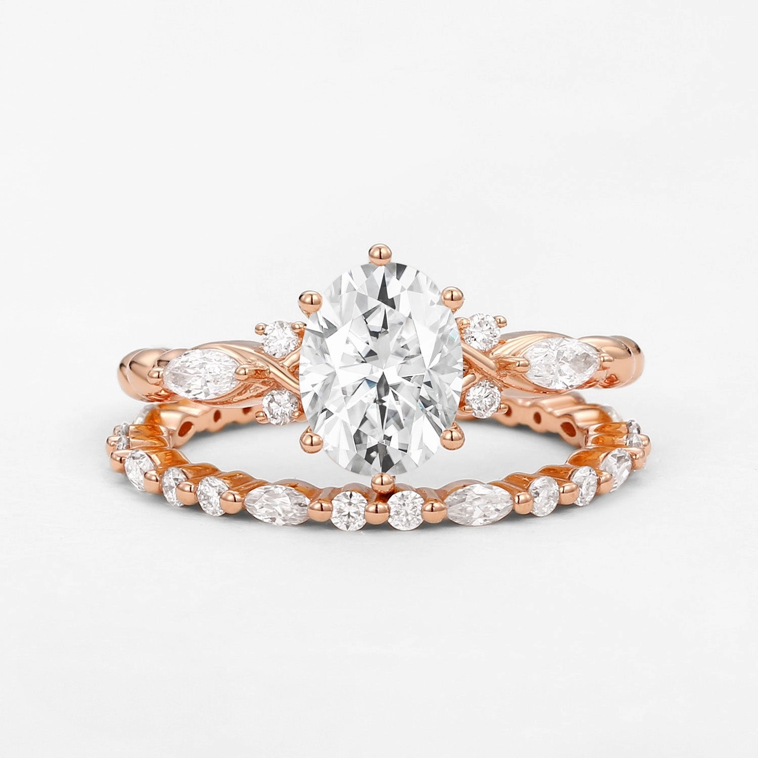 Infinity Oval Moissanite Cluster Marquise Ring Set 2pcs Graceful Piece