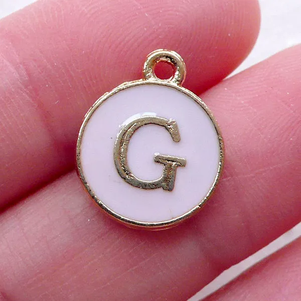 Initial G Charm Enamel Charm (1 piece / 13mm x 15mm / Gold & Pink) Letter Charm Alphabet Charm Personalised Jewellery DIY Bracelet CHM2297