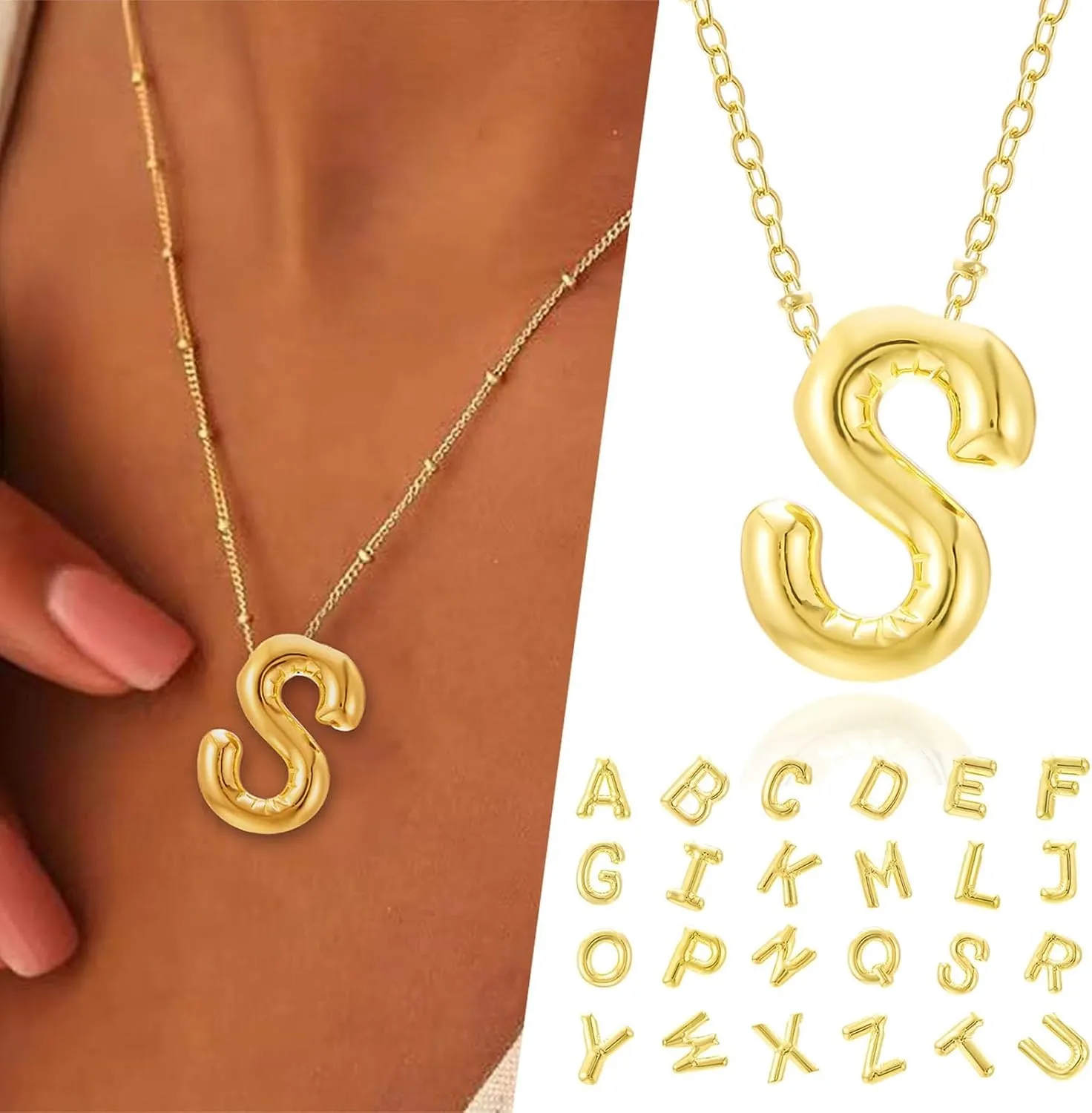 Initial Necklaces for Women Gift Trendy Stuff Bubble Letter Pendant Necklace Gold Jewelry Birthday Gifts for Women Her Mom Sister