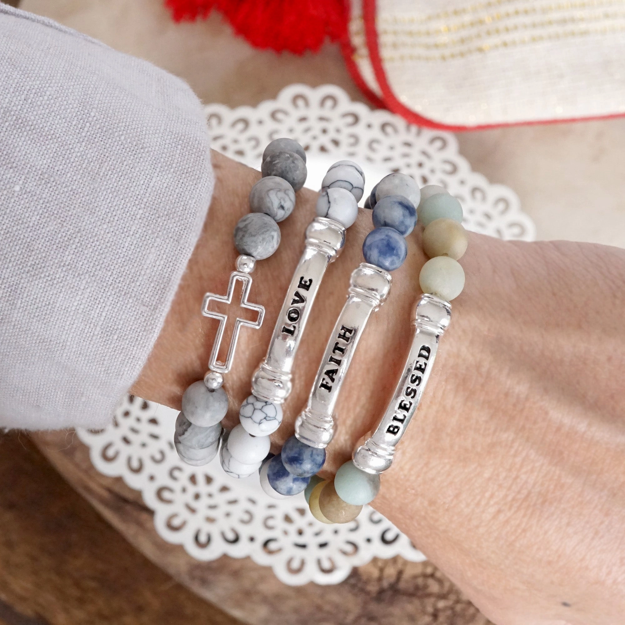 Inspiration Semi-Precious Beaded Bracelets ?C Blessed, Love, Faith, Cross Exquisite Touch Optimal Scenario