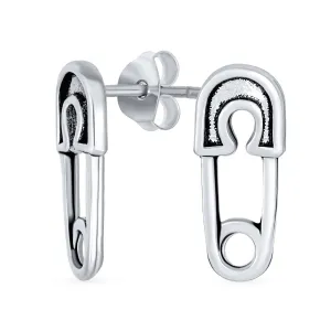 Inspirational Symbol Safety Pin Stud Earrings in Oxidized Sterling Silver