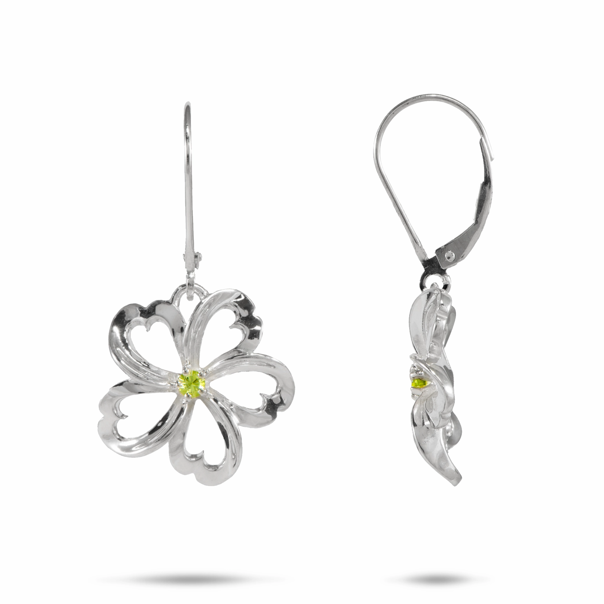 Plumeria Peridot Earrings in Sterling Silver - 18mm elegant design Premium Quality