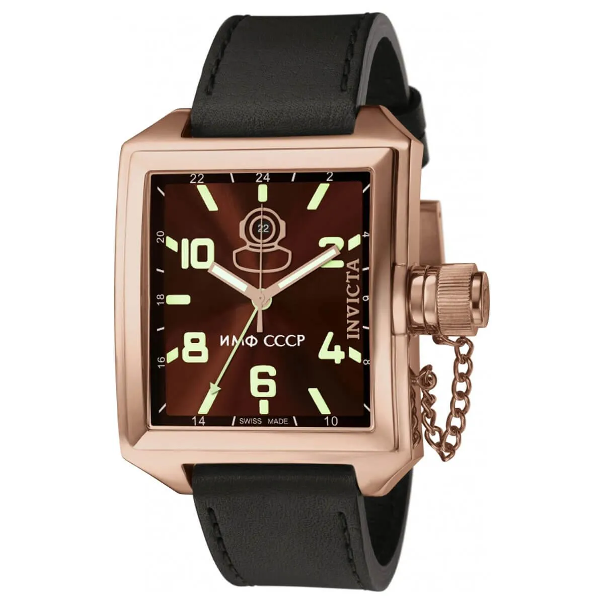 Invicta Men's Quartz Watch - Russian Diver Brown Dial Black Leather Strap | 7190