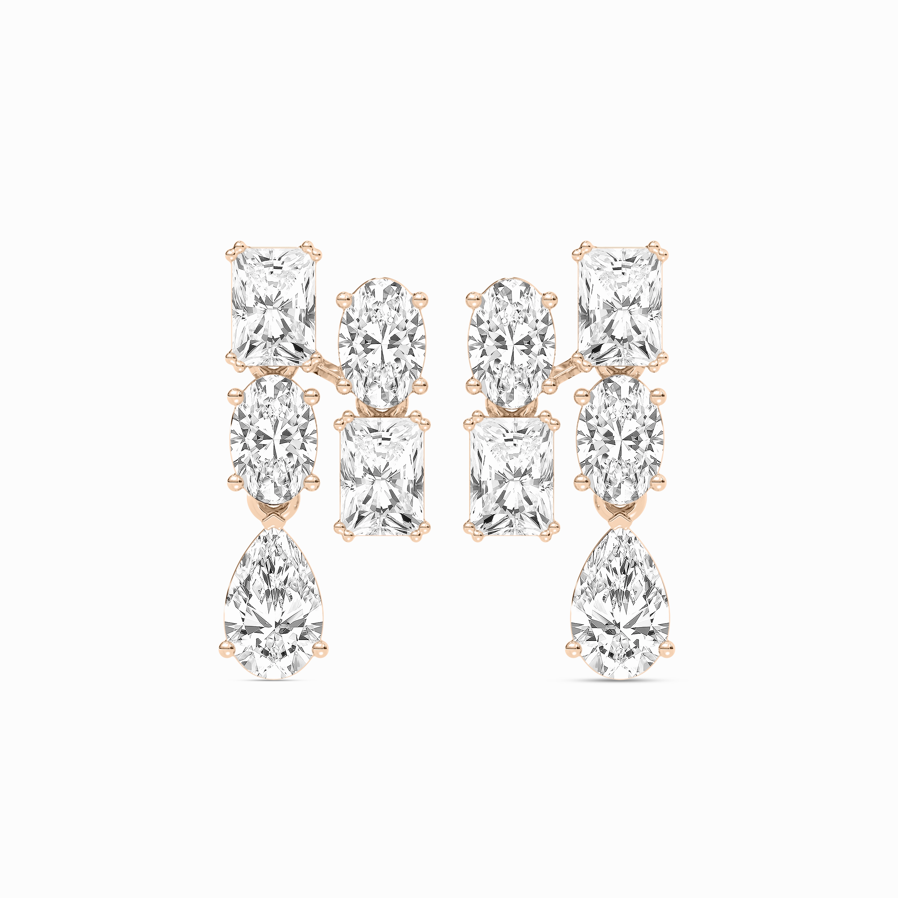 5?ctw Radiant, Oval, and Pear Lab Grown Diamond Double Drop Earrings Safe Design