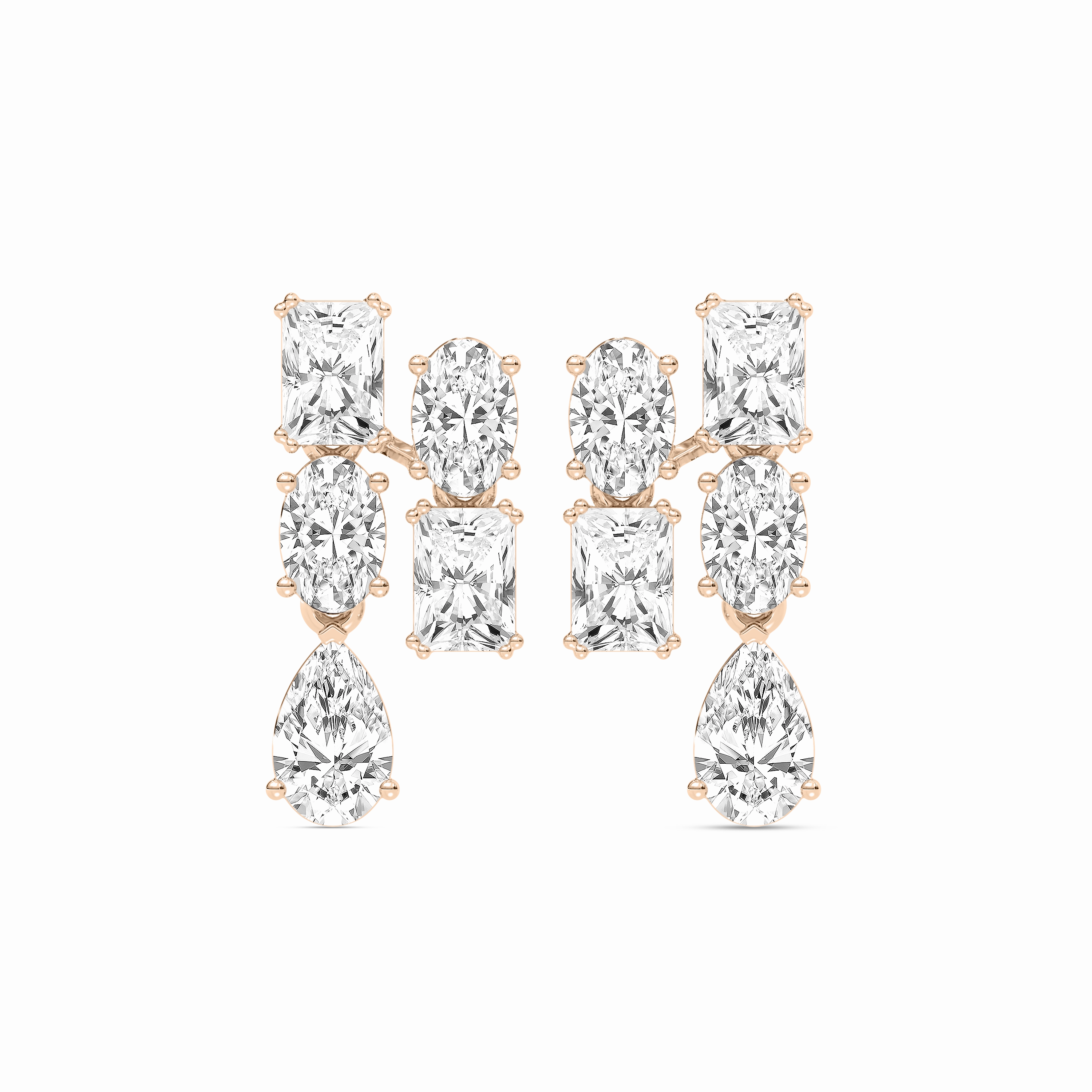 5?ctw Radiant, Oval, and Pear Lab Grown Diamond Double Drop Earrings Polished Adornment Ornate Vibe