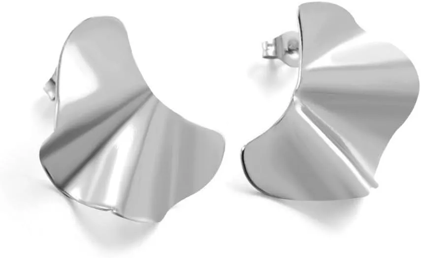 Irregular Geometric Asymmetric Half Disc Stud Earrings for Women Dainty Unique Stainless Steel Trendy Chunky Minimalist Statement Studs Hypoallergenic Fashion Jewelry Gifts