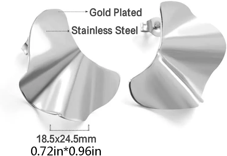 Irregular Geometric Asymmetric Half Disc Stud Earrings for Women Dainty Unique Stainless Steel Trendy Chunky Minimalist Statement Studs Hypoallergenic Fashion Jewelry Gifts