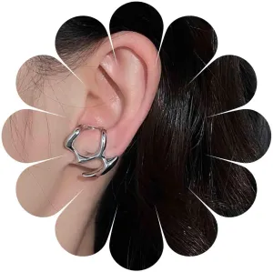 Irregular Geometric Earrings Silver Metal Ear Claw Earrings Hollow Geometric Stud Earrings Minimalist Irregular Earrings Jewelry for Women