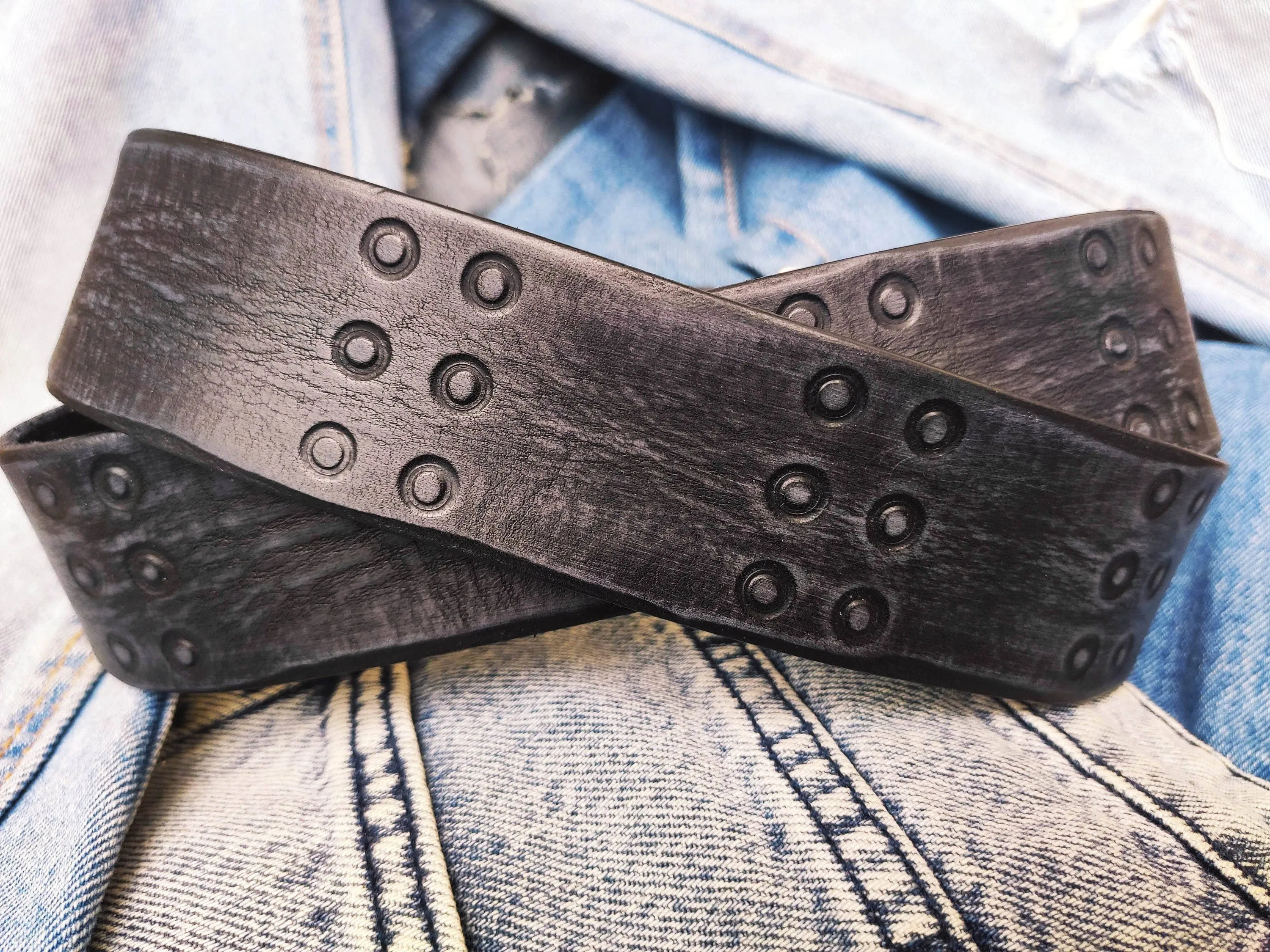 Ishaor Handmade Black leather belt  embossed with RCA  stunning and original belt with vintage finish from Genuine full grain leather