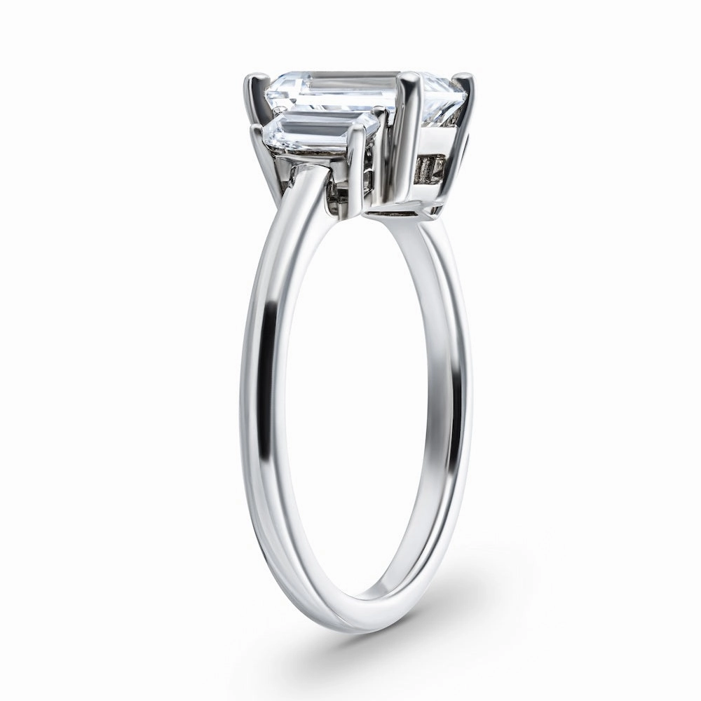 Isla Emerald Lab Grown Diamond Three Stone Engagement Ring Balanced Design