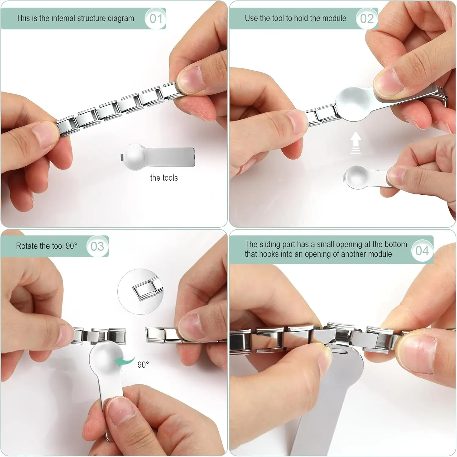 Italian Charms Bracelet Sets Removable Classic Stainless Steel 9mm Module Charm Bracelet with 1Pcs Start Bracelet,10Pcs Module Charms and Opening Tool DIY Fashionable Jewelry Gifts