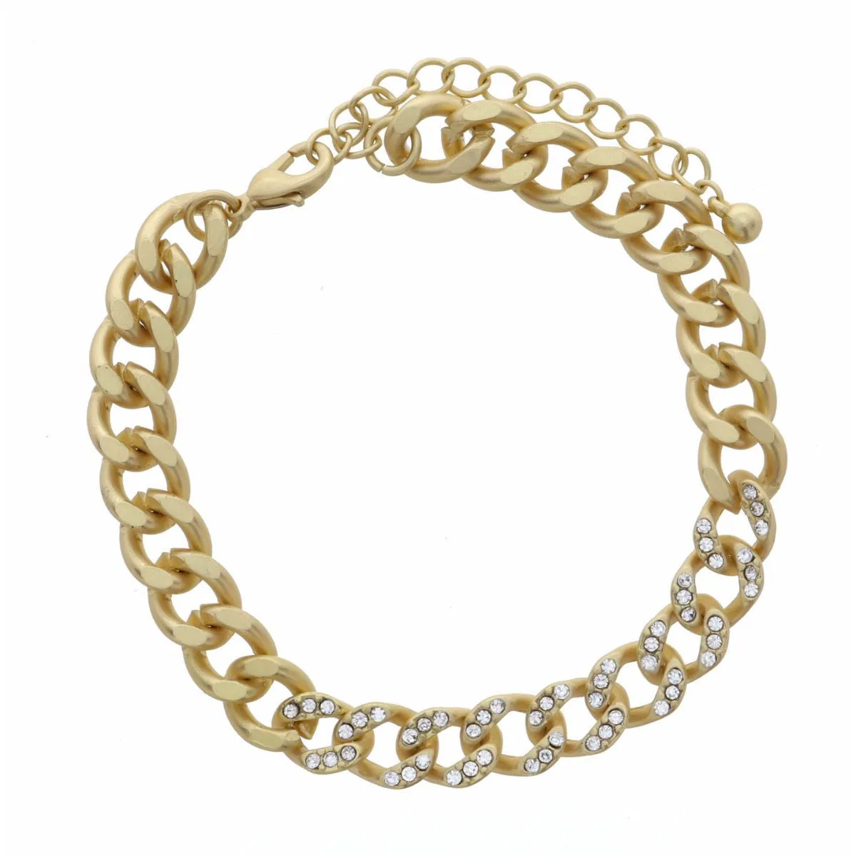 Jane Marie - Matte Gold Curb with Crystal Accent Bracelet