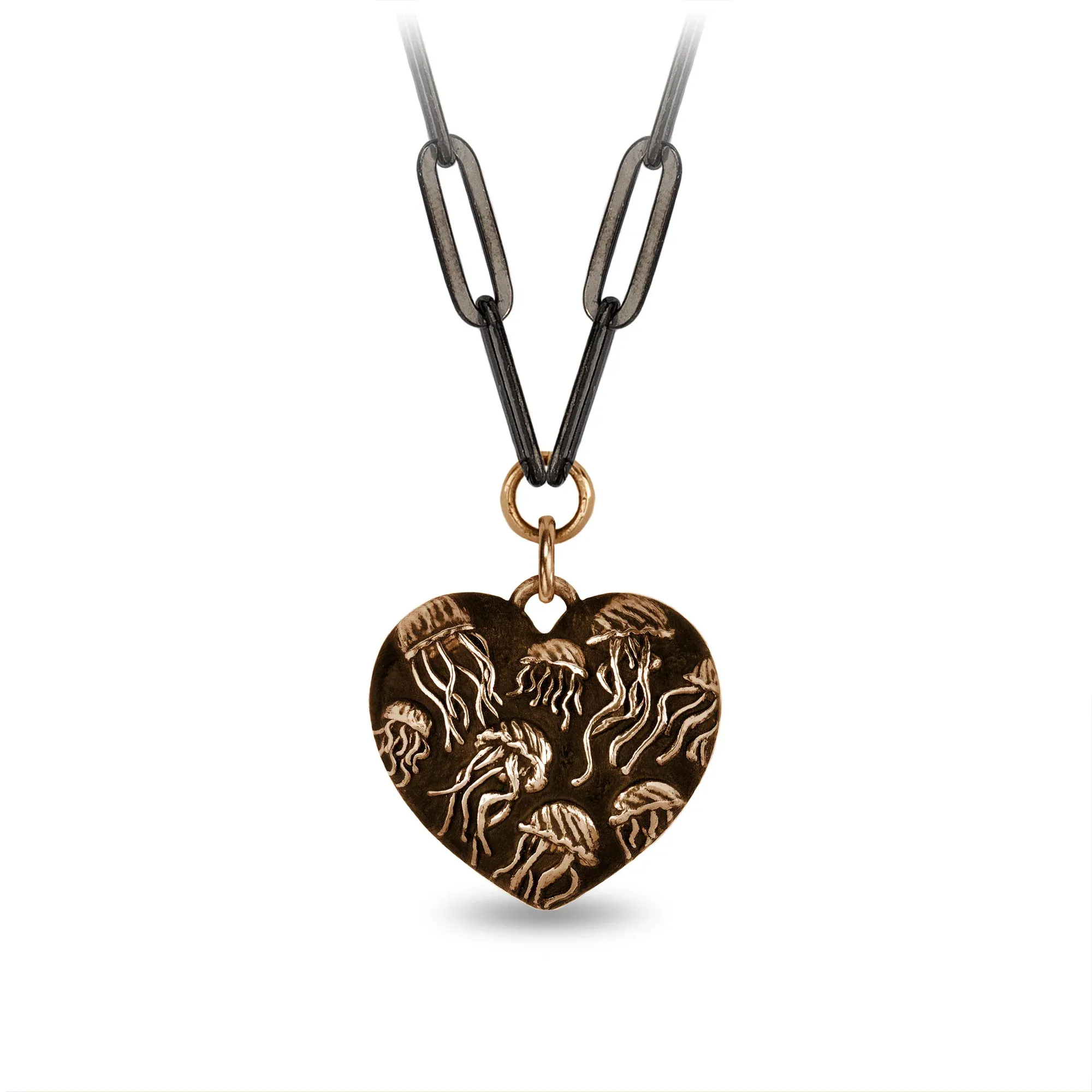 Jellyfish Large Puffed Hearts Large Paperclip Chain Necklace