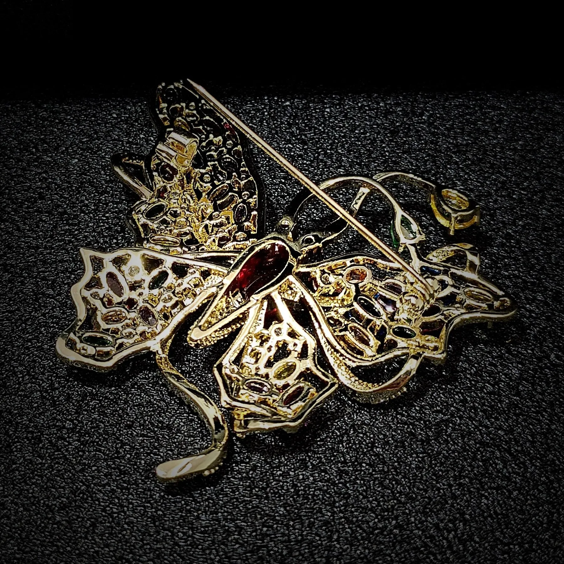 Jewelblings Gorgeous Gold Tone Multi Colored Stones Accent Curled Long-tailed Butterfly Brooch Pin Swallowtail Mother Grandmom GiftJewelry