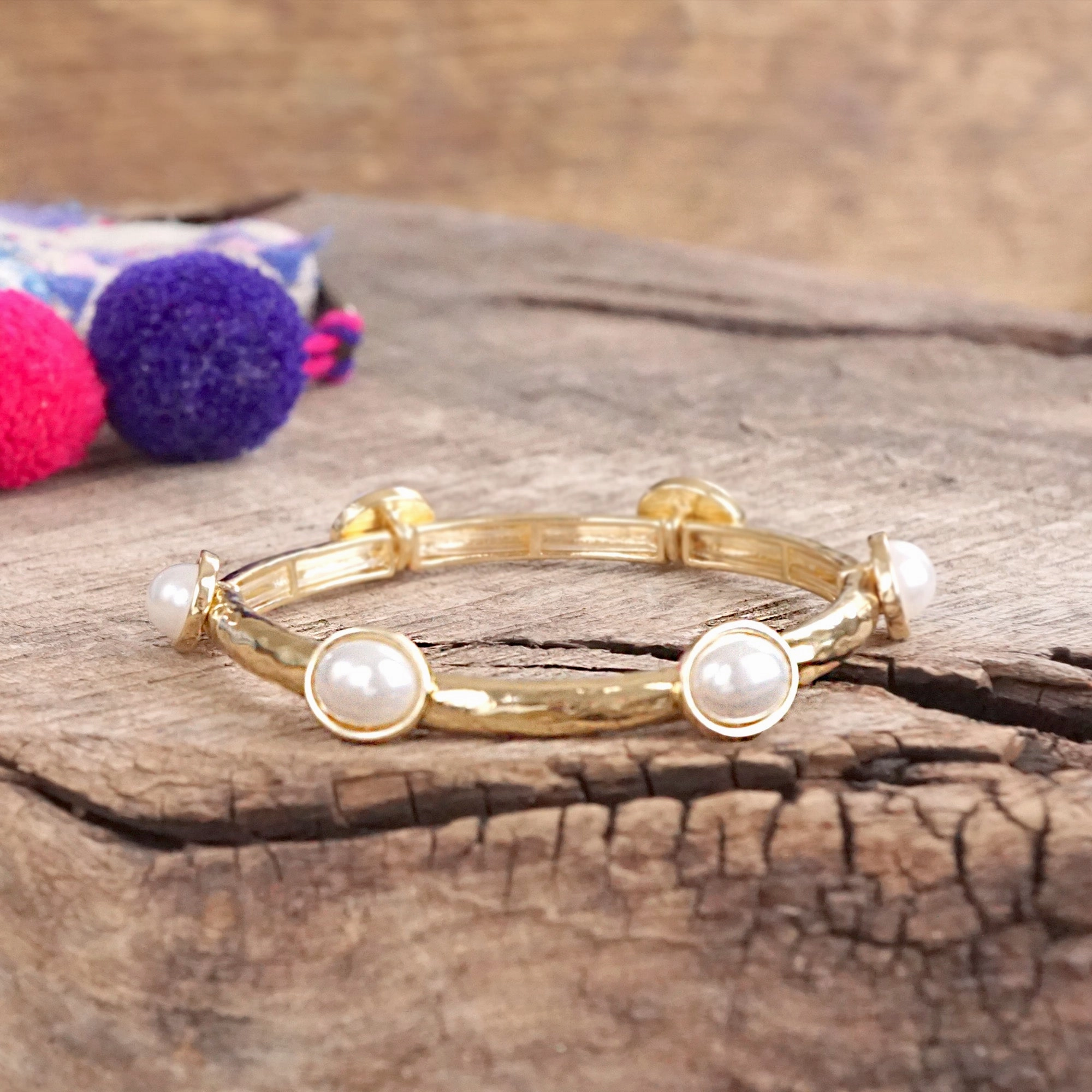 Small Batch Jeweled Golden Bangle - with Faceted glass oval colorful jewels