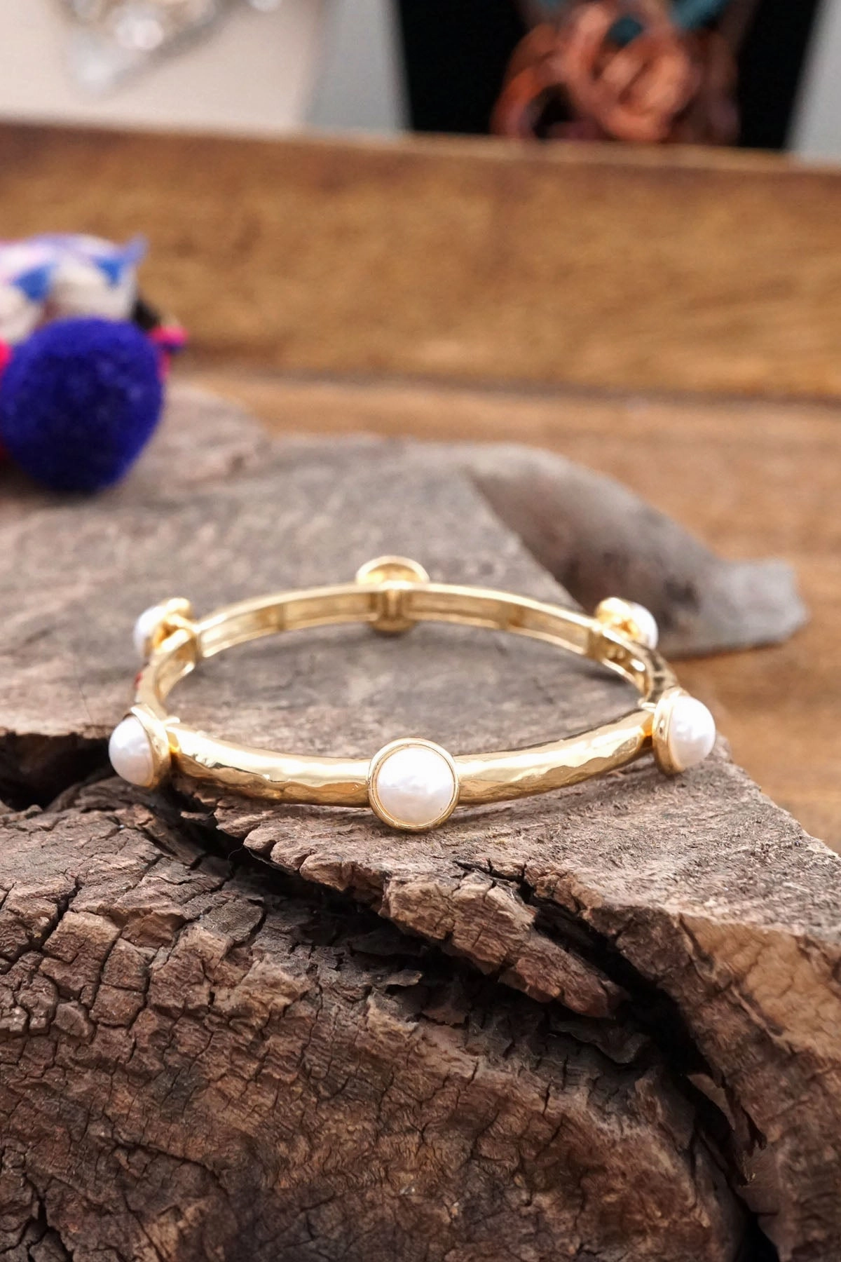 Jeweled Golden Bangle with semi precious stone dots Expertly Sighted Defining Detail