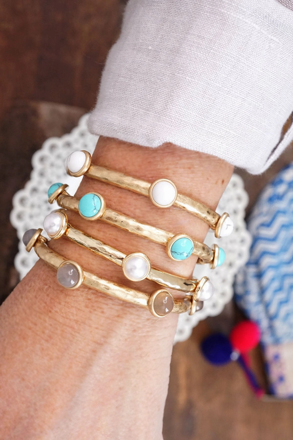Jeweled Golden Bangle with semi precious stone dots Conversation starter