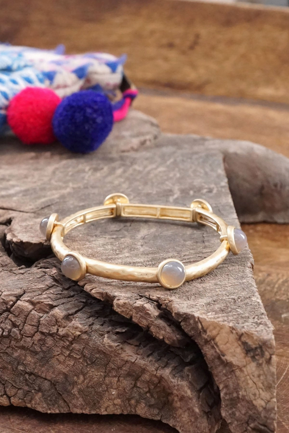 Full Fusions cruelty-free Jeweled Golden Bangle with semi precious stone dots