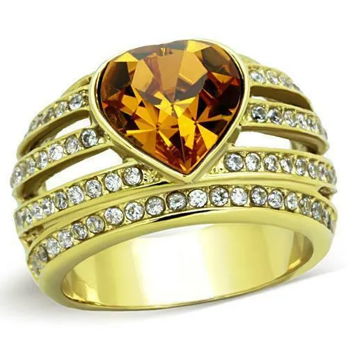 Jewellery Kingdom Ladies Gold Topaz Cocktail 4 Carat Cubic Zirconia Steel Bezel Ring