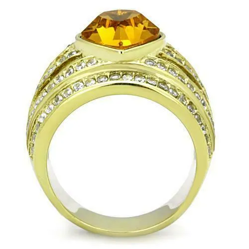 Jewellery Kingdom Ladies Gold Topaz Cocktail 4 Carat Cubic Zirconia Steel Bezel Ring