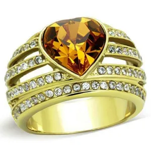 Jewellery Kingdom Ladies Gold Topaz Cocktail 4 Carat Cubic Zirconia Steel Bezel Ring