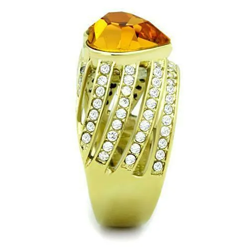 Jewellery Kingdom Ladies Gold Topaz Cocktail 4 Carat Cubic Zirconia Steel Bezel Ring