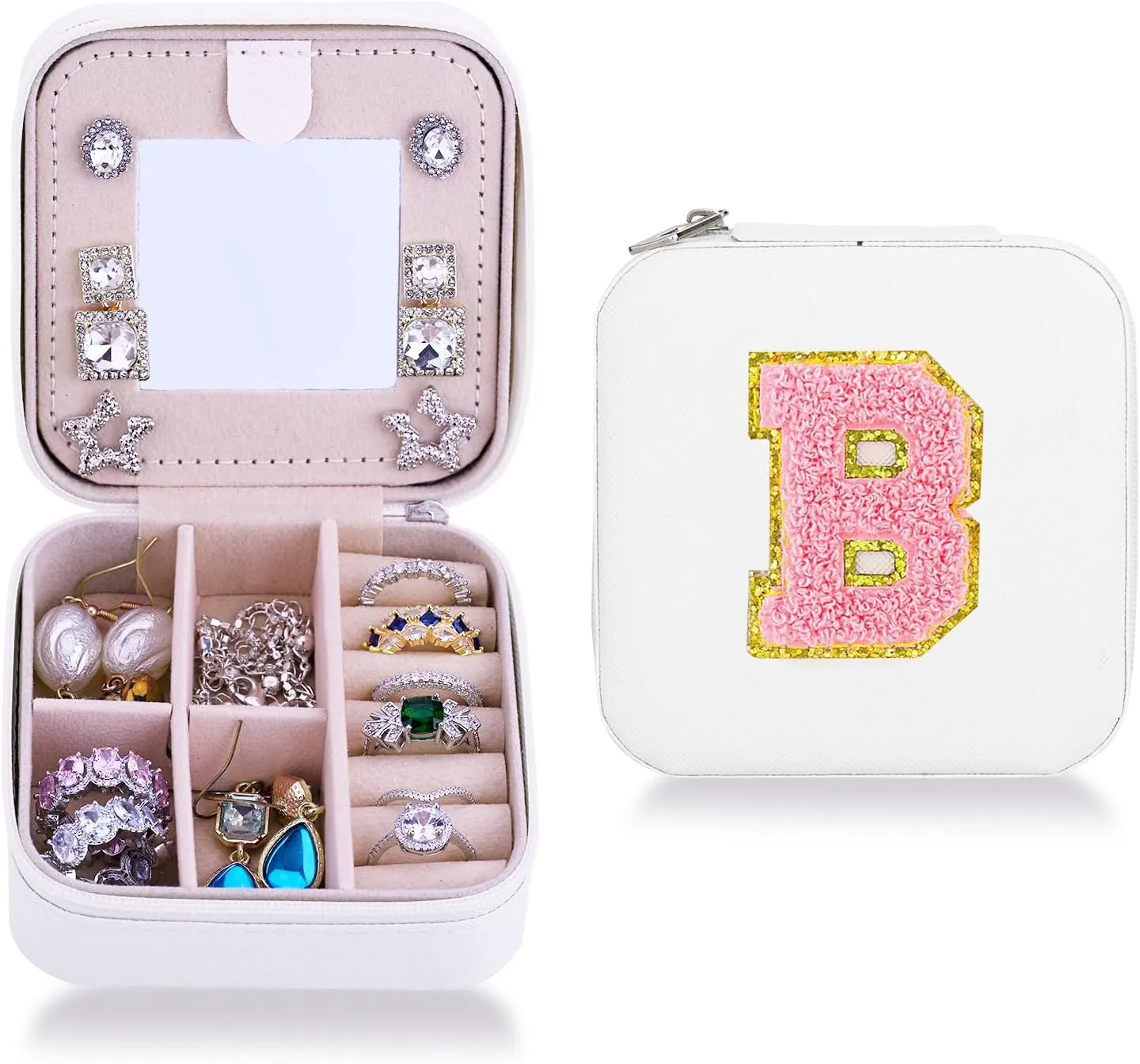 Jewelry Organizer - Small Travel Jewelry Box, PU Leather Portable Case for Rings, Earrings, Necklaces, Bracelets, Bangles - Women & Girls Gifts