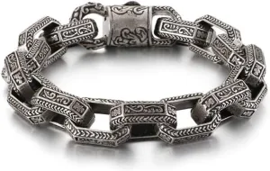 Jewelry Punk Buddha Head Chain Link Bracelet Men Hiphop Vintage Stainless Steel Biker Bracelets Bangles Silver (Vintage Silver)