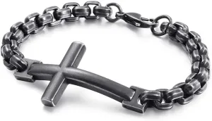 Jewelry Vintage Stainless Steel Rounded Square Pearl Box Chain Link Bracelet Mens Cross Bracelets & Bangles