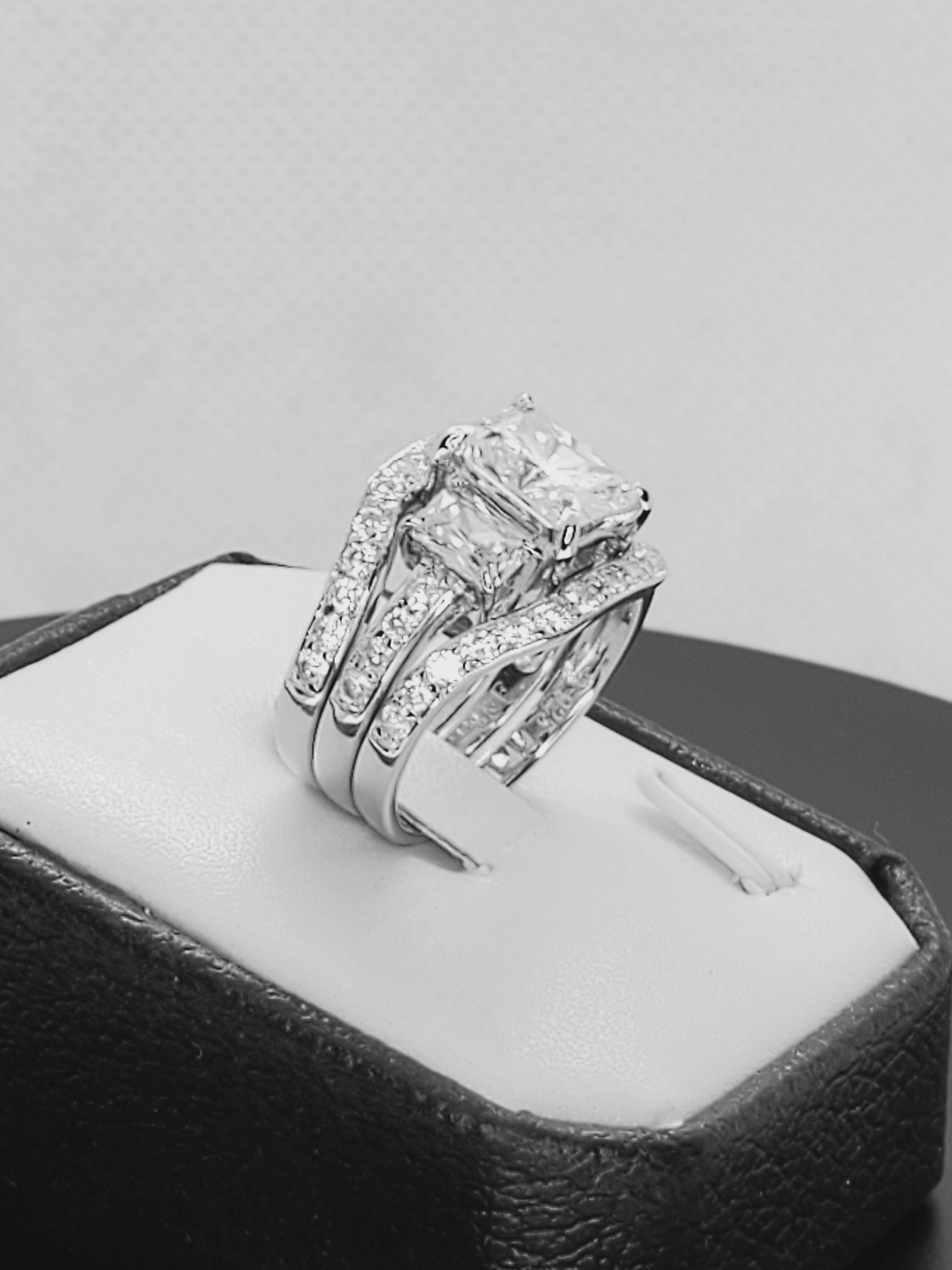6.51 Total Carat Weight Radiant Cut Wedding Engagement Ring Diamond Simulated 925 Sterling Silver Anniversary Ring SKU:00223 Gentle Harmony