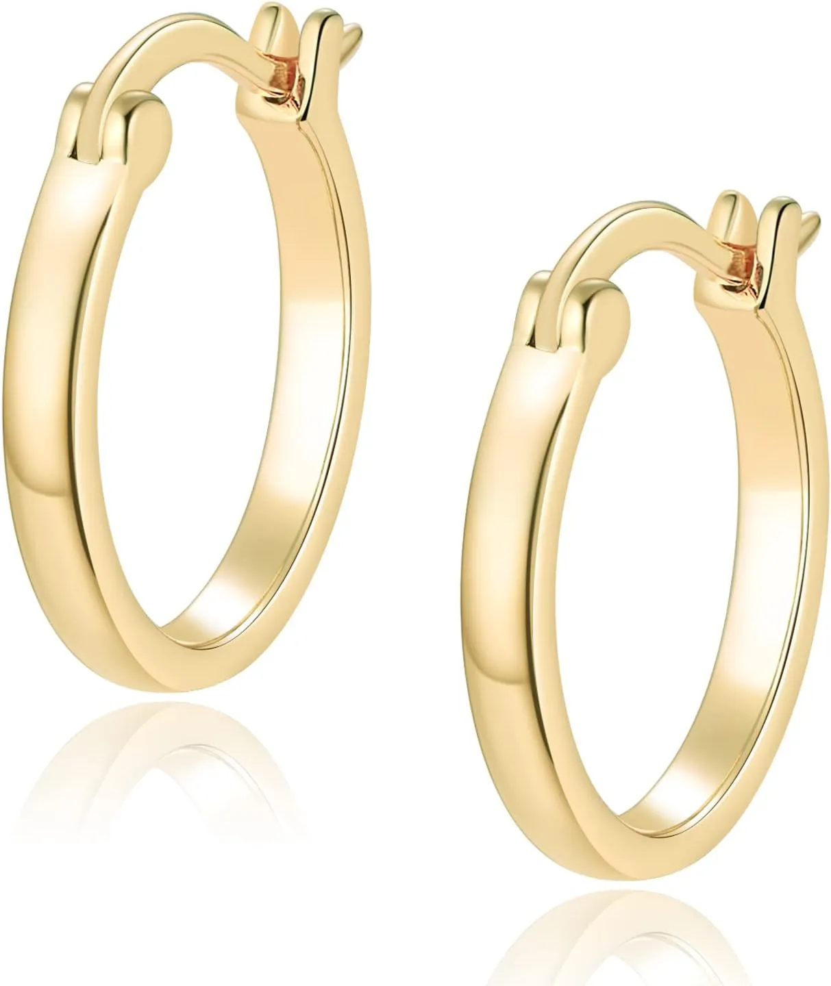 Jewlpire 14K Gold Hoop Earrings with 925 Sterling Silver Post Hypoallergenic Lightweight Small Hoop Earrings for Women 15mm 20mm Huggie Earrings