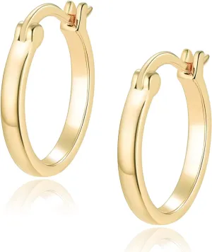Jewlpire 14K Gold Hoop Earrings with 925 Sterling Silver Post Hypoallergenic Lightweight Small Hoop Earrings for Women 15mm 20mm Huggie Earrings
