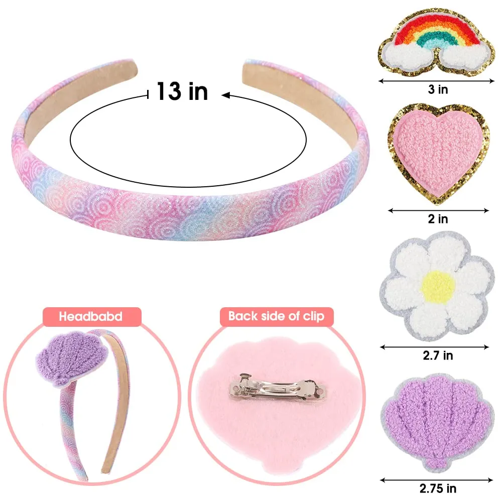 JIAHANG Baby Girl Interchangeable Headbands and Clips Set, Flower and Rainbow Headband, DIY Charm Hair Bands, Hair Accessories for Toddler Kids Teens (felt)