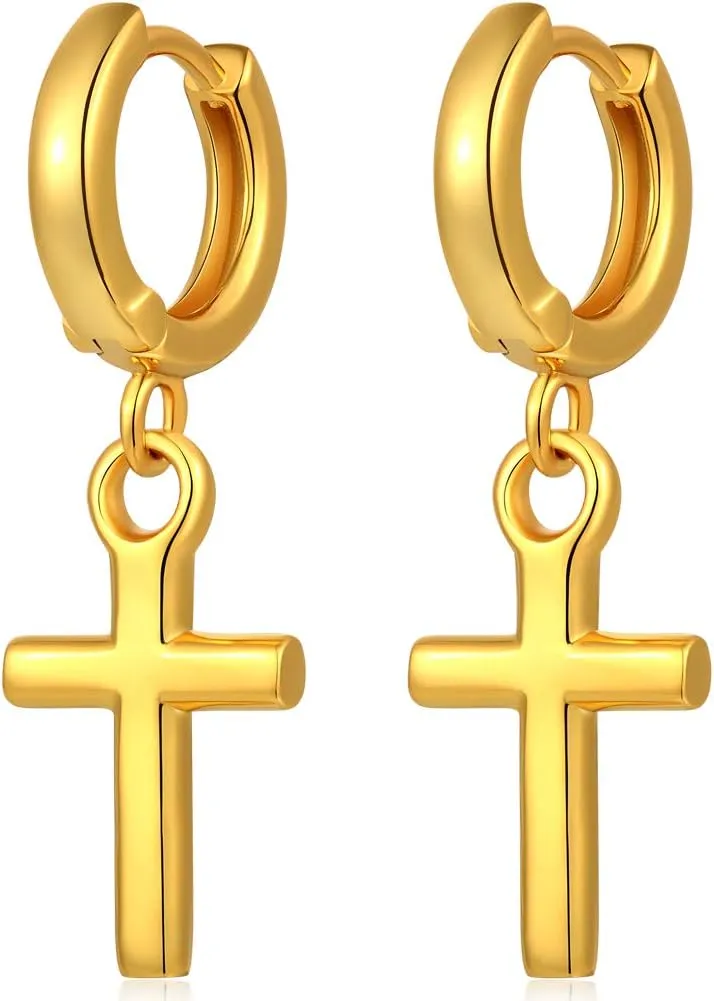 Jianhanzb S925 Sterling Silver Cross Earrings for Women Men Silver Cross Hoop Earrings Cross Dangle Earrings for Unisex - Silver, Black, Gold Plated, Rose Gold